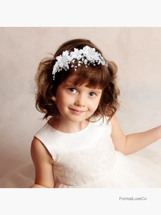 Ivory Tulle Flower Girl Headpiece Wedding Headband Pearl Hair Accessory main image 4